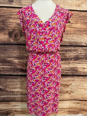 a.n.a Bright Pink Floral Midi Dress with V-Neck